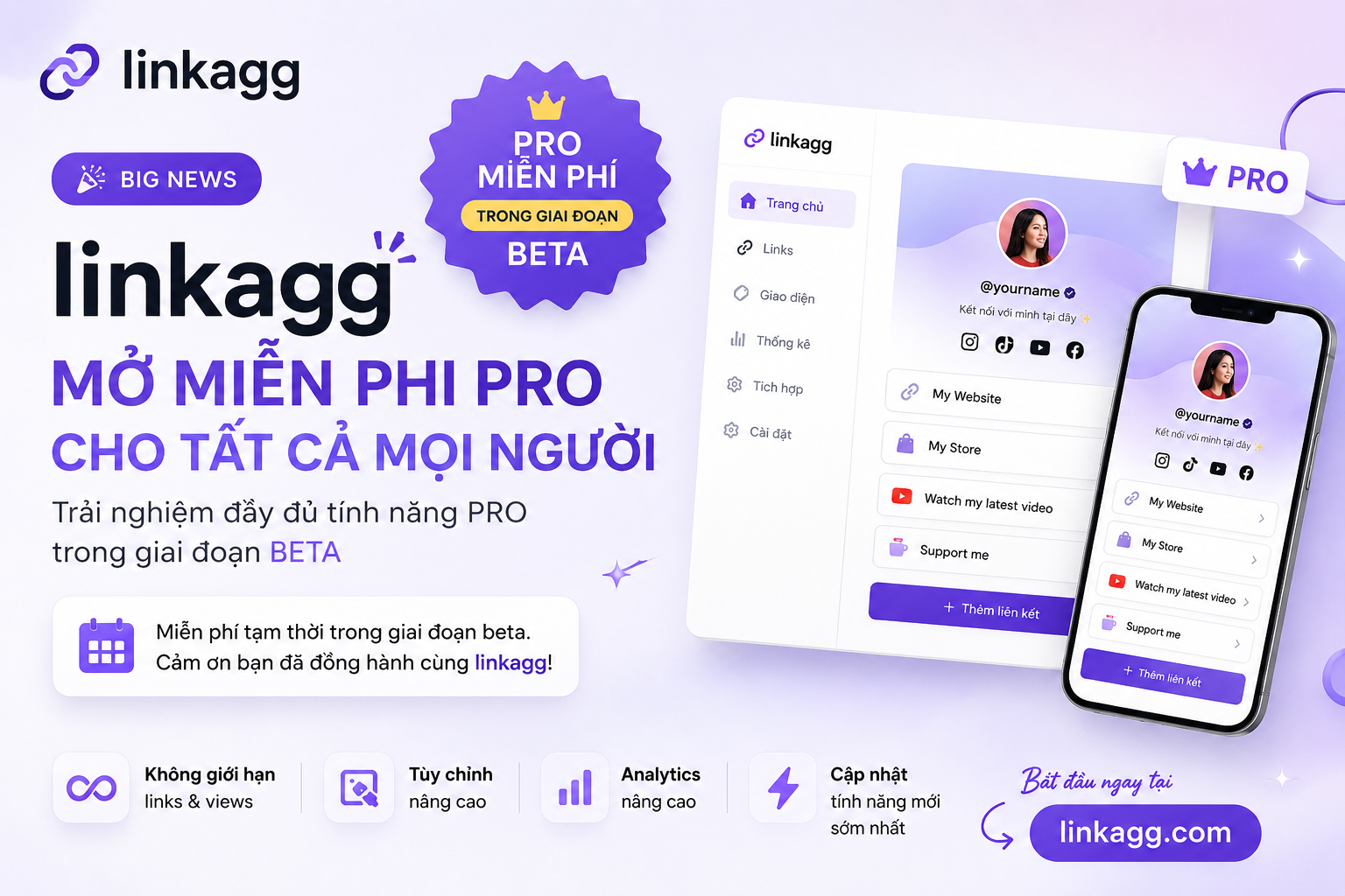 Linkagg mở miễn phí PRO cho tất cả người dùng trong giai đoạn Beta